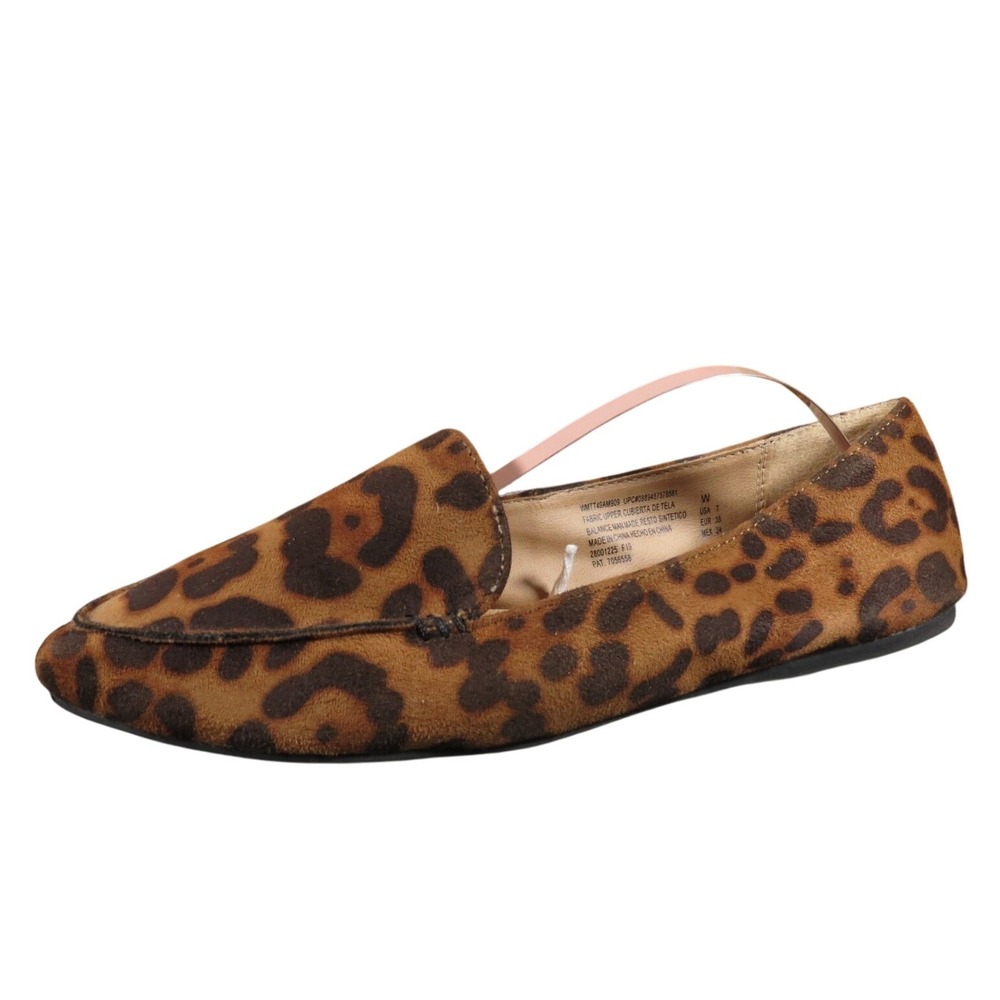 Time And Tru Feather Womens 7 Wide Leopard Print Fabric Slip On Ballet Flats